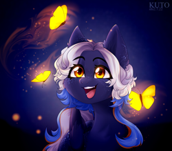 Size: 2560x2238 | Tagged: safe, artist:kutoshi, oc, oc only, butterfly, pegasus, pony, :d, commission, glowing, high res, inset, open mouth, open smile, smiling, solo, ych result