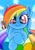 Size: 1448x2048 | Tagged: safe, artist:rainbowdashsuki, rainbow dash, human, pegasus, pony, g4, cute, dashabetes, duo, duo female, female, inflatable, looking at you, lying down, mare, prone, rainbow, sky, smiling, smiling at you, solo focus, sparkly eyes, sun, water, wingding eyes