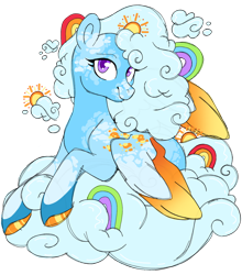 Size: 1024x1163 | Tagged: safe, artist:ninjagobrony287, oc, oc only, oc:cloudy colors, pegasus, pony, cloud, coat markings, colored wings, female, gradient wings, lying down, lying on a cloud, magical lesbian spawn, mare, offspring, on a cloud, parent:princess celestia, parent:rainbow dash, parents:dashlestia, pegasus oc, simple background, smiling, solo, transparent background, wings
