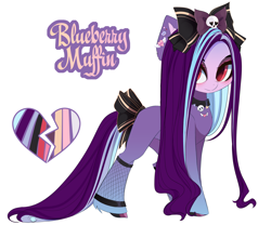 Size: 4802x4000 | Tagged: safe, artist:xsatanielx, oc, oc only, oc:blueberry muffin, pony, rcf community, bow, clothes, collar, female, hair bow, long mane, mare, piercing, reference, simple background, solo, stockings, thigh highs, white background