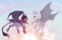 Size: 3400x2202 | Tagged: safe, artist:kutoshi, oc, oc:vine jail, bat pony, pony, duo, female, high res, mare