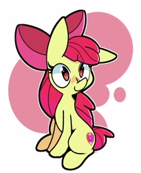 Size: 2500x3056 | Tagged: safe, artist:kindakismet, apple bloom, earth pony, pony, g4, apple bloom's bow, bow, female, filly, floppy ears, foal, hair bow, high res, one ear down, simple background, sitting, solo, white background