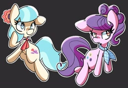 Size: 2500x1719 | Tagged: safe, artist:kindakismet, coco pommel, suri polomare, earth pony, pony, g4, black background, duo, duo female, female, mare, outline, simple background