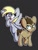 Size: 2500x3333 | Tagged: safe, artist:kindakismet, derpy hooves, doctor whooves, time turner, earth pony, pegasus, pony, g4, black background, duo, duo male and female, female, flying, high res, male, mare, open mouth, outline, raised hoof, simple background, spread wings, stallion, wings