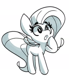 Size: 1600x1778 | Tagged: safe, artist:kindakismet, fluttershy, pegasus, pony, g4, :o, female, folded wings, grayscale, heart, heart eyes, mare, monochrome, open mouth, raised hoof, simple background, solo, white background, wingding eyes, wings