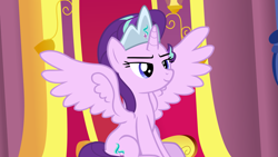 Size: 4049x2282 | Tagged: safe, artist:mrvector, derpibooru exclusive, starlight glimmer, alicorn, pony, g4, alicornified, based, crown, high res, jewelry, link in description, princess starlight glimmer, race swap, regalia, smiling, smug, smuglight glimmer, solo, spread wings, starlicorn, throne, throne room, vector, wings, xk-class end-of-the-world scenario, youtube link, youtube link in the description