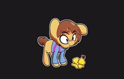 Size: 3000x1908 | Tagged: safe, artist:kindakismet, earth pony, insect, ladybug, pony, black background, clothes, female, flower, frisk, looking at something, outline, ponified, simple background, solo, undertale