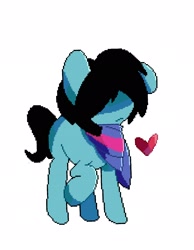 Size: 1676x2162 | Tagged: safe, artist:kindakismet, earth pony, pony, deltarune, heart, kris, pixel art, ponified, raised hoof, simple background, white background