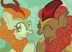 Size: 2278x1636 | Tagged: safe, artist:mandumustbasukanemen, autumn blaze, kirin, g4, atg 2022, duo, duo female, eyes closed, female, laughing, newbie artist training grounds