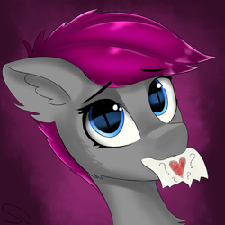 Size: 3000x3000 | Tagged: safe, artist:stravy_vox, oc, oc only, pony, bust, floppy ears, heart, high res, paper, portrait, solo