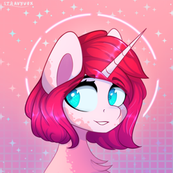 Size: 3000x3000 | Tagged: safe, artist:stravy_vox, oc, oc only, pony, unicorn, bust, coat markings, high res, portrait, smiling