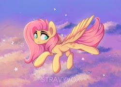 Size: 3500x2500 | Tagged: safe, artist:stravy_vox, fluttershy, pegasus, pony, g4, cute, female, flying, frown, high res, mare, shyabetes, sky, solo