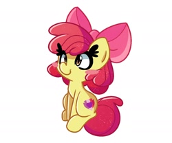 Size: 2000x1666 | Tagged: safe, artist:kindakismet, apple bloom, earth pony, pony, g4, g4.5, female, filly, foal, simple background, sitting, smiling, solo, white background