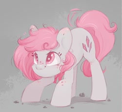 Size: 1120x1032 | Tagged: safe, artist:melodylibris, oc, oc only, oc:krista pebble, oc:pebble, earth pony, pony, earth pony oc, female, freckles, gray background, mare, simple background, smiling, solo, starry eyes, wingding eyes