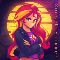 Size: 1024x1024 | Tagged: safe, artist:alex_draws2000, sunset shimmer, human, equestria girls, g4, crossed arms, female, solo, sunshine shimmer, vaporwave