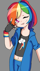 Size: 771x1371 | Tagged: safe, artist:imoaa, rainbow dash, human, g4, :p, humanized, tongue out