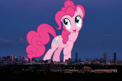 Size: 1400x933 | Tagged: safe, artist:cloudy glow, artist:thegiantponyfan, pinkie pie, earth pony, pony, g4, boston, female, giant pinkie pie, giant pony, giant/macro earth pony, giantess, highrise ponies, irl, macro, mare, massachusetts, mega giant, photo, ponies in real life