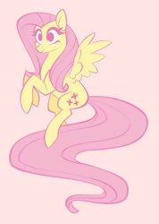 Size: 730x1024 | Tagged: safe, artist:leaficun3, edit, fluttershy, pegasus, pony, g4, female, long tail, mare, no pupils, pastel colors, pink background, simple background, smiling, solo, spread wings, tail, wings