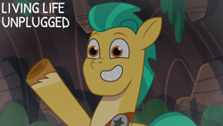 Size: 1920x1080 | Tagged: safe, edit, edited screencap, editor:quoterific, screencap, hitch trailblazer, earth pony, pony, clip trot, g5, my little pony: tell your tale, spoiler:g5, spoiler:my little pony: tell your tale, grin, male, smiling, solo, stallion, text