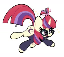 Size: 2000x1781 | Tagged: safe, artist:kindakismet, moondancer, pony, unicorn, g4, clothes, female, glasses, horn, mare, messy mane, open mouth, simple background, solo, sparkles, sweater, white background