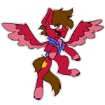 Size: 2800x2800 | Tagged: safe, artist:grandfinaleart, oc, oc:grand finale, pegasus, pony, brown mane, clothes, digital art, dynamic pose, flying, hawaiian shirt, high res, red fur, shirt, simple background, smiling, solo, spread wings, transparent background, unshorn fetlocks, wings