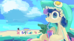 Size: 1920x1080 | Tagged: source needed, safe, artist:xallaanacyoxcyor, bon bon, lyra heartstrings, sweetie drops, earth pony, pony, shark, g4, alcohol, animal costume, beach, cloud, cocktail, costume, drink, drinking, drinking straw, female, inflatable toy, mare, shark costume, water