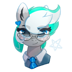 Size: 2000x2000 | Tagged: artist needed, safe, oc, oc only, oc:shirley flow, pegasus, pony, g5, blue eyes, female, freckles, g5 oc, glasses, high res, jewelry, looking at you, mare, multicolored mane, necktie, oda 1997, oda 997, pegasus oc, simple background, solo, white background