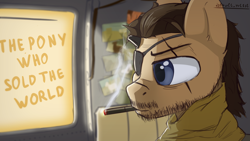 Size: 3840x2160 | Tagged: safe, artist:d3f4ult_4rt1st, oc, pony, big boss, cigar, clothes, colored sketch, high res, metal gear, metal gear solid 5, ponified, scar, scarf, smoking, solo