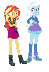 Size: 2900x4225 | Tagged: safe, artist:gmaplay, sunset shimmer, trixie, human, equestria girls, equestria girls specials, g4, my little pony equestria girls: better together, my little pony equestria girls: forgotten friendship, crossed arms, duo, female, hand on hip, simple background, transparent background