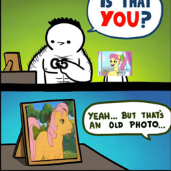 Size: 643x640 | Tagged: safe, artist:srgrafo, screencap, posey, posey bloom, earth pony, pony, g1, g5, mane melody, my little pony: tell your tale, spoiler:g5, spoiler:my little pony: tell your tale, caption, exploitable meme, female, frame, mare, meme, picture, ponified meme, text