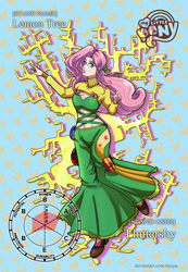 Size: 920x1328 | Tagged: safe, artist:traupa, fluttershy, human, g4, anime, anime style, clothes, dress, female, fluttertree, humanized, jojo's bizarre adventure, stand