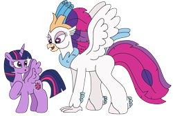 Size: 2984x2001 | Tagged: safe, artist:supahdonarudo, queen novo, twilight sparkle, alicorn, classical hippogriff, hippogriff, pony, g4, my little pony: the movie, atg 2022, female, high res, hoof on chest, looking at each other, looking at someone, mare, newbie artist training grounds, simple background, transparent background, twilight sparkle (alicorn)