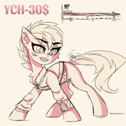 Size: 2500x2500 | Tagged: safe, artist:stesha, oc, oc only, pony, fallout equestria, any race, bullet, chest fluff, clothes, commission, grin, high res, life bar, looking away, pipbuck, shooting, smiling, solo, your character here