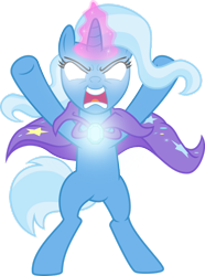 Size: 1280x1721 | Tagged: safe, artist:disneymarvel96, edit, vector edit, trixie, pony, unicorn, g4, avatar state, avatar the last airbender, bipedal, brooch, cape, clothes, female, glowing, glowing eyes, glowing horn, horn, jewelry, lightup, magic, magic aura, mare, open mouth, powerful, simple background, solo, transparent background, trixie's brooch, trixie's cape, vector