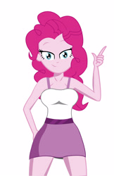 Size: 3300x5100 | Tagged: safe, artist:bronybran, pinkie pie, human, equestria girls, g4, breasts, busty pinkie pie, clothes, female, looking at you, simple background, skirt, smiling, smiling at you, solo, white background