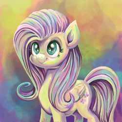 Size: 2048x2048 | Tagged: safe, artist:catscratchpaper, fluttershy, pegasus, pony, g4, abstract background, female, high res, mare, smiling, solo