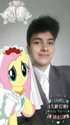 Size: 540x960 | Tagged: artist needed, safe, fluttershy, human, pegasus, g4, bells, bride, clothes, dress, groom, human male, irl, irl human, male, photo, spanish, wedding dress