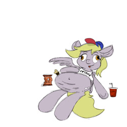 Size: 1024x1024 | Tagged: safe, derpy hooves, pegasus, pony, g4, aderpose, fat, food, muffin, simple background, solo, stuffed, white background