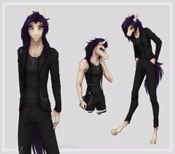 Size: 2500x2200 | Tagged: safe, artist:dementra369, oc, oc:coffin, anthro, unguligrade anthro, accessory, clothes, equine, high res, looking at you, makeup, male, scar, simple background, solo