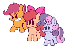 Size: 720x481 | Tagged: safe, artist:rainbrony, apple bloom, scootaloo, sweetie belle, earth pony, pegasus, pony, unicorn, g4, adorabloom, angry, cute, cutealoo, cutie mark crusaders, cutie mark cuties, diasweetes, friday night funkin', funkin' is magic, madorable, sad, sadorable, simple background, transparent background, trio, upset, wavy mouth, worried