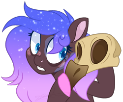 Size: 1320x1100 | Tagged: safe, artist:purplegrim40, oc, oc only, earth pony, pony, base used, colored hooves, earth pony oc, ethereal mane, eyelashes, female, hoof hold, insanity, mare, simple background, skull, starry mane, transparent background, wide eyes