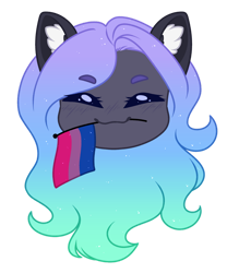 Size: 1024x1171 | Tagged: safe, artist:purplegrim40, oc, oc only, pegasus, pony, bisexual pride flag, bust, ear fluff, eyes closed, female, mare, mouth hold, pegasus oc, pride, pride flag, simple background, solo, transparent background