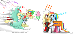 Size: 3001x1434 | Tagged: safe, artist:questionmarkdragon, applejack, flim, rainbow dash, rarity, zephyr breeze, earth pony, pegasus, pony, unicorn, g4, applejack also dresses in style, bouquet, clothes, do not want, dress, female, flower, glowing, glowing horn, hat, heart, heart eyes, hoof hold, horn, latex, latex socks, magic, male, mare, offscreen character, rainbow dash always dresses in style, running, ship:flimjack, ship:zephdash, shipping, sign, signature, simple background, socks, stallion, straight, telekinesis, tomboy taming, white background, wingding eyes