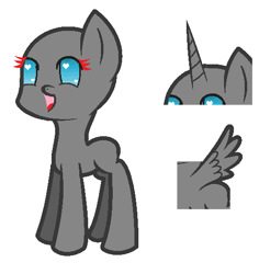 Size: 503x533 | Tagged: safe, artist:djdupstep15, oc, oc only, earth pony, pony, :d, bald, base, earth pony oc, female, horn, mare, open mouth, open smile, simple background, smiling, solo, white background, wings