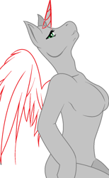 Size: 788x1280 | Tagged: safe, artist:djdupstep15, oc, oc only, alicorn, anthro, alicorn oc, arm hooves, base, breasts, featureless breasts, female, horn, simple background, solo, white background, wings
