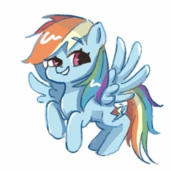 Size: 729x729 | Tagged: safe, artist:xiooo_witch, rainbow dash, pegasus, pony, g4, cute, dashabetes, female, flying, looking at you, mare, simple background, smiling, smiling at you, solo, spread wings, white background, wings