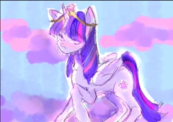 Size: 868x616 | Tagged: safe, artist:xiooo_witch, twilight sparkle, alicorn, pony, g4, big crown thingy, element of magic, female, folded wings, horn, jewelry, looking at you, mare, regalia, solo, twilight sparkle (alicorn), wings