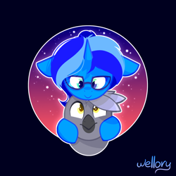 Size: 930x930 | Tagged: safe, artist:wellory, oc, griffon, pony, unicorn, black background, cute, duo, glasses, hug, oc x oc, shipping, signature, simple background