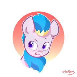 Size: 930x925 | Tagged: safe, artist:wellory, oc, oc only, kirin, bust, crown, cute, jewelry, male, regalia, signature, simple background, solo, white background