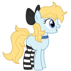 Size: 1280x1268 | Tagged: safe, artist:moonert, oc, oc only, oc:wonderland, earth pony, pony, bow, choker, clothes, earth pony oc, female, full body, hair bow, hooves, mare, open mouth, open smile, show accurate, simple background, smiling, socks, solo, standing, striped socks, tail, transparent background